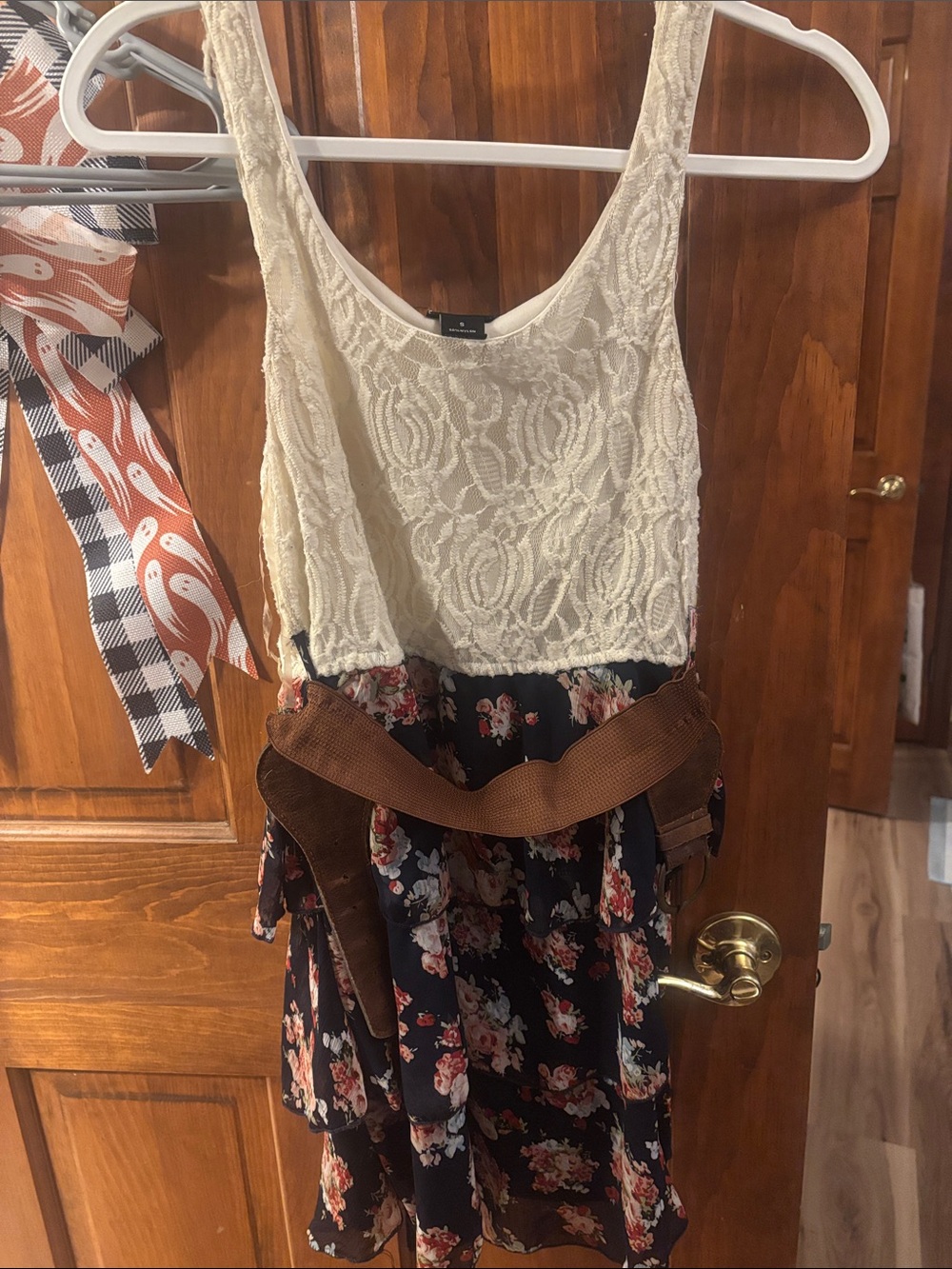 Rue21 Cream Lace Bodice Navy Floral Camisole Dress
